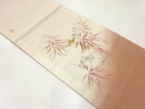 アンティーク　手織り紬手描き竹笹に花模様織出し袋帯（材料）